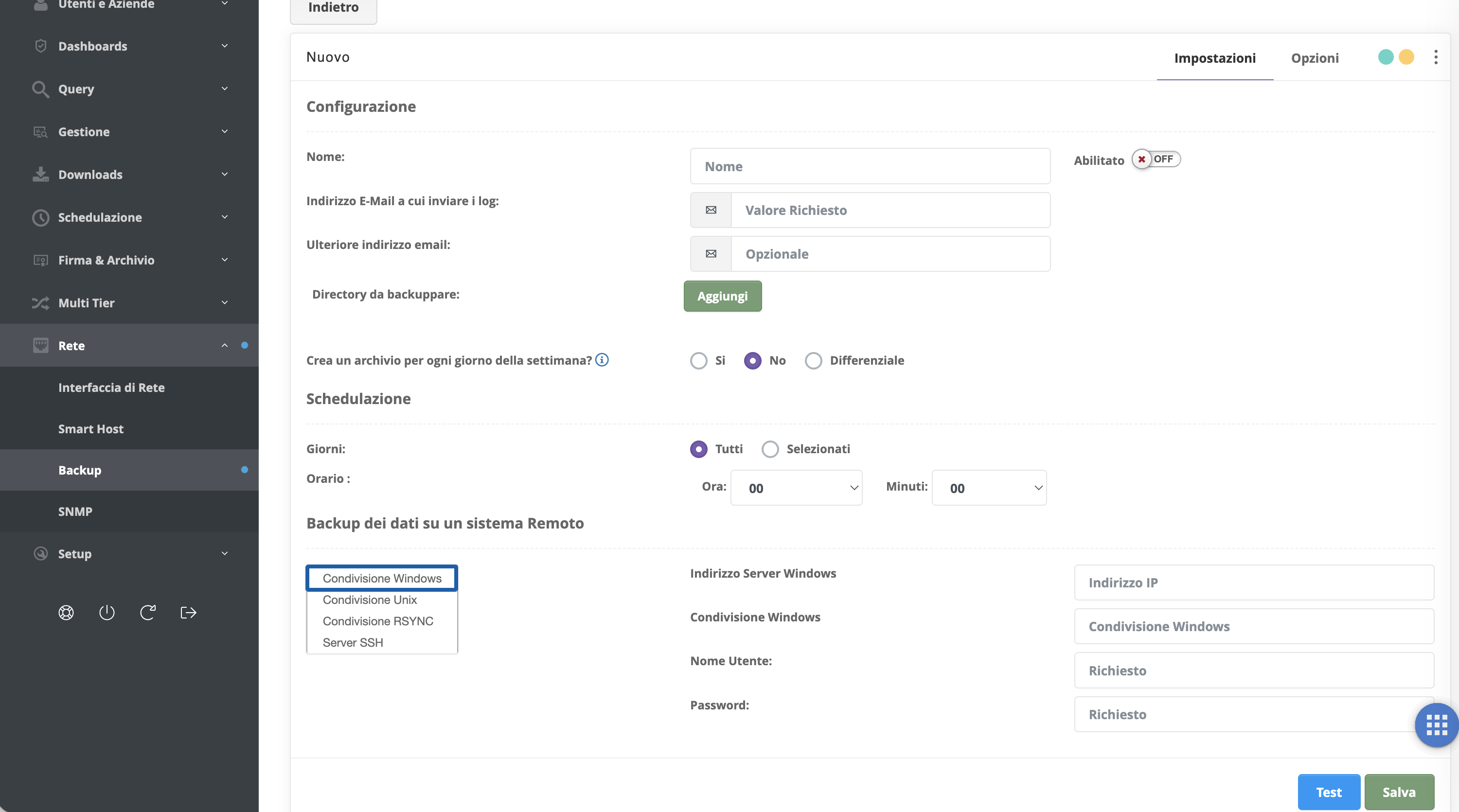 Configurazione di un backup remoto