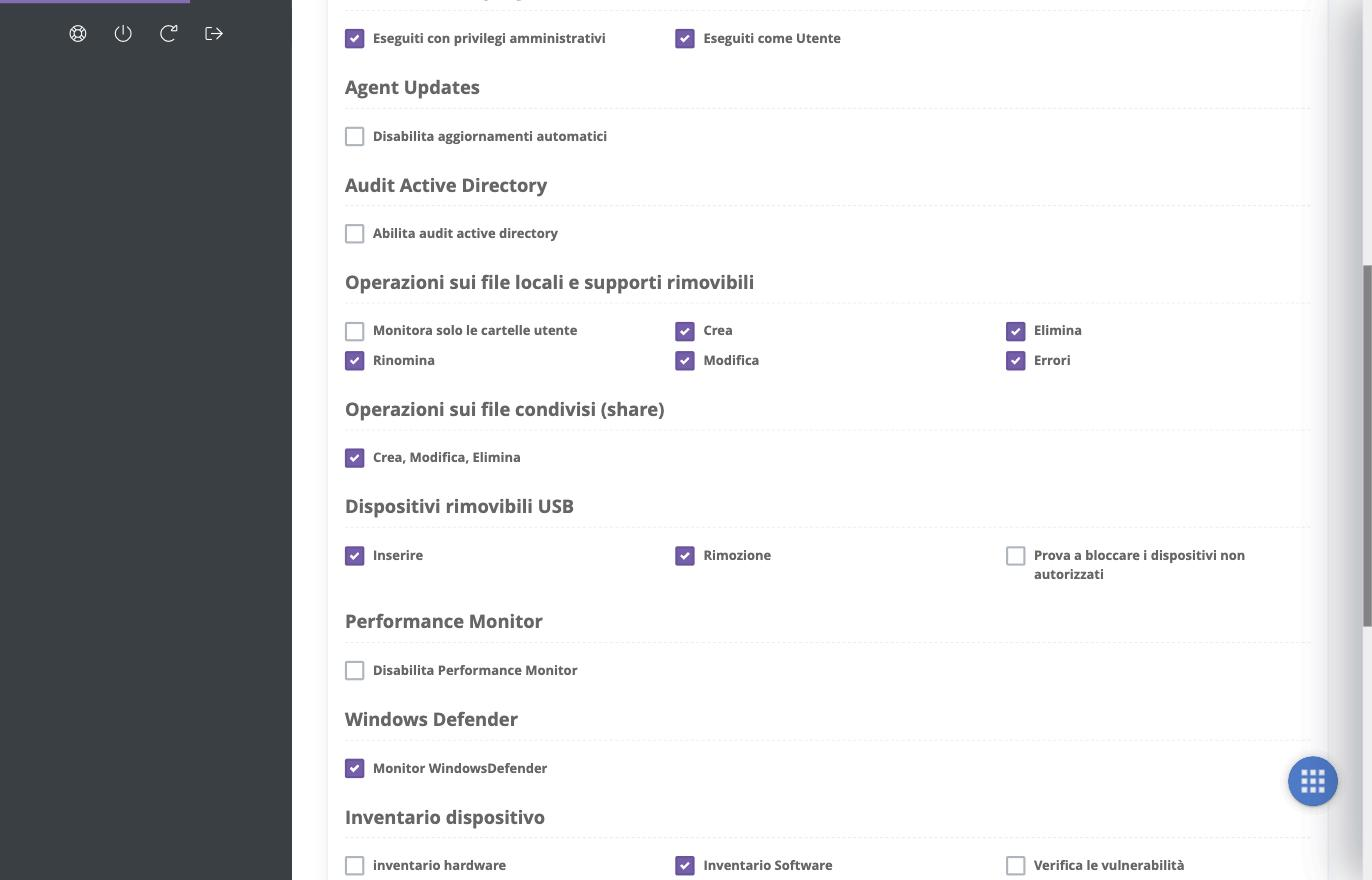 Scheda Profili: file, USB, inventario e proxy syslog