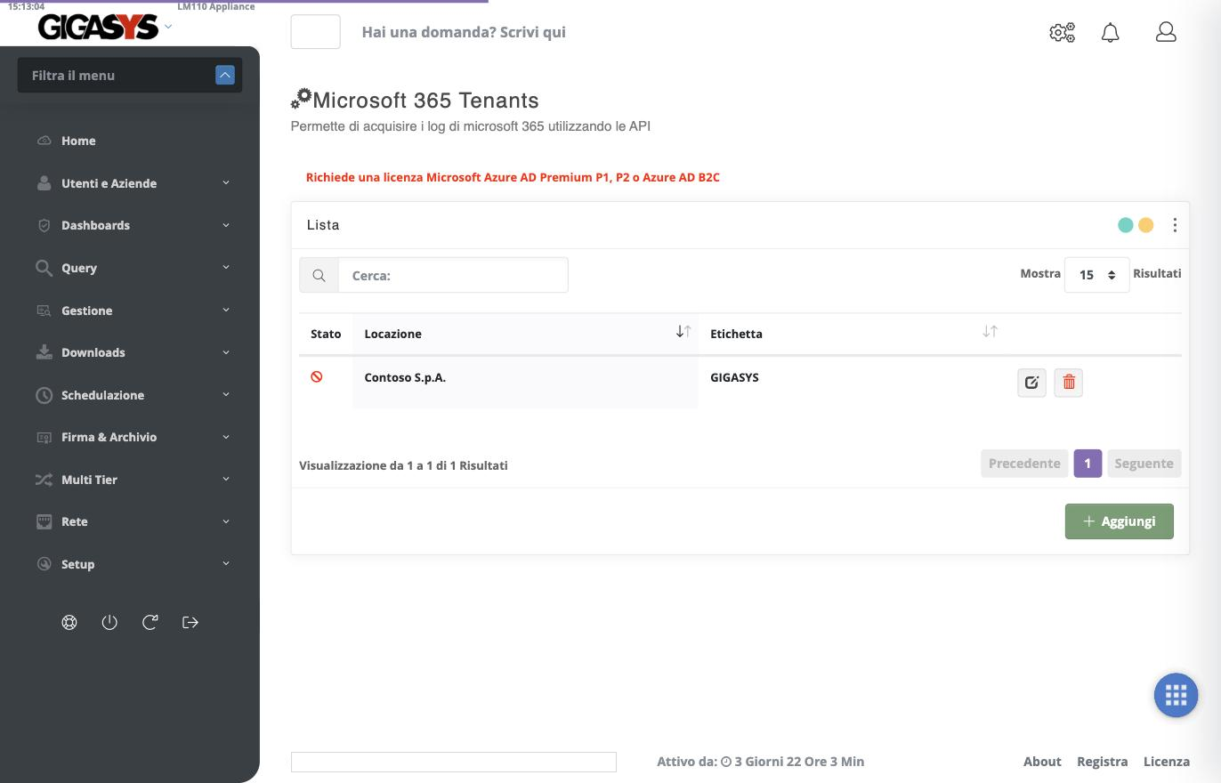 Elenco dei tenant Microsoft 365 configurati