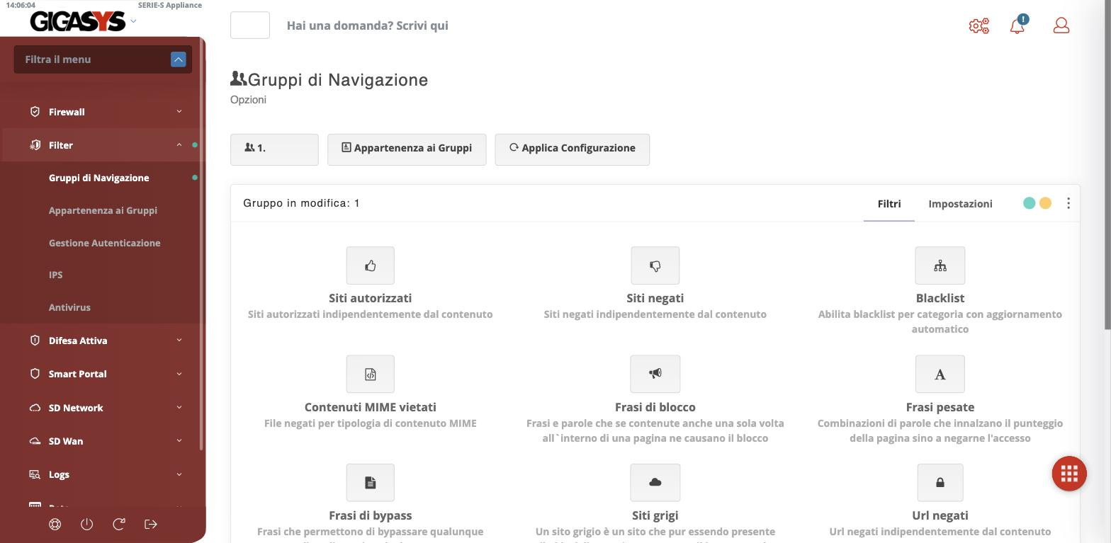 Le categorie di filtro di un gruppo di navigazione