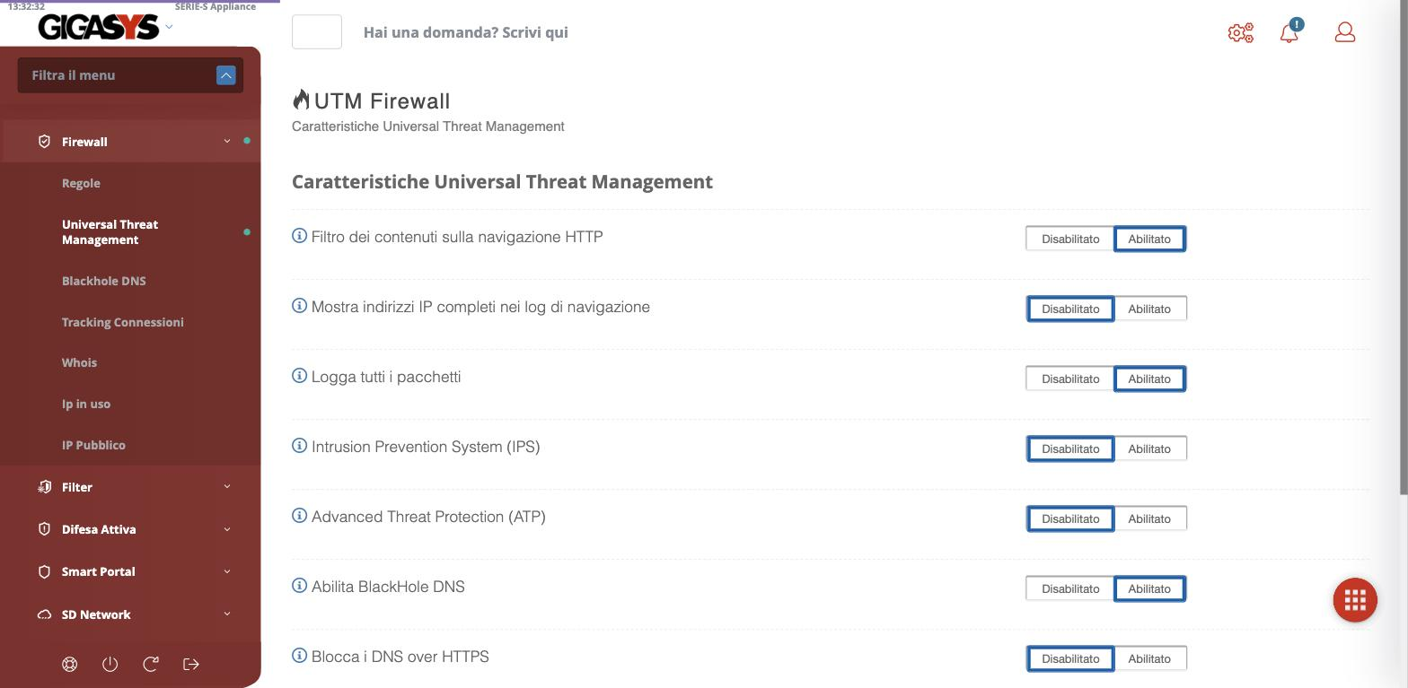 Gli interruttori dell'Universal Threat Management