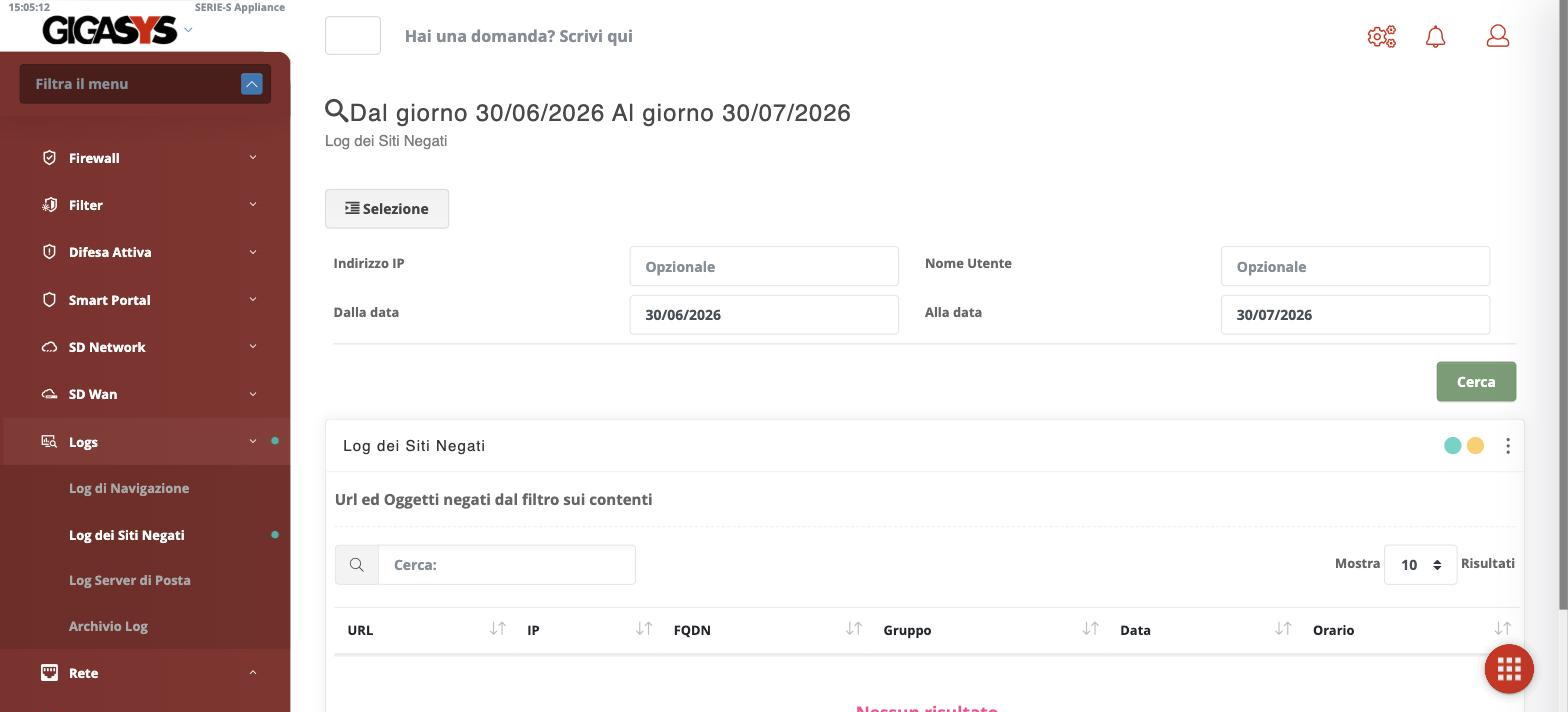 Il log dei siti negati