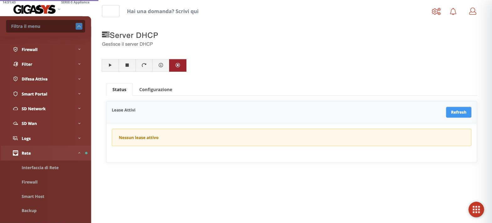 La pagina del server DHCP con i lease attivi