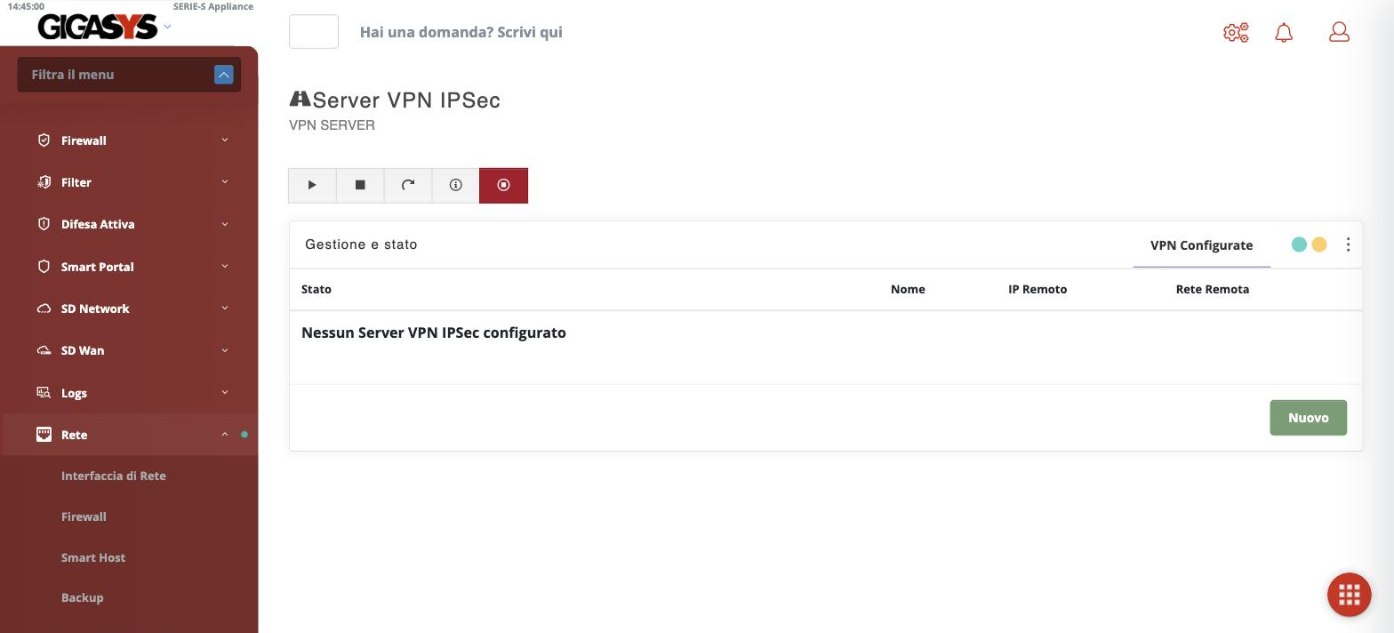 La pagina del server VPN IPSec
