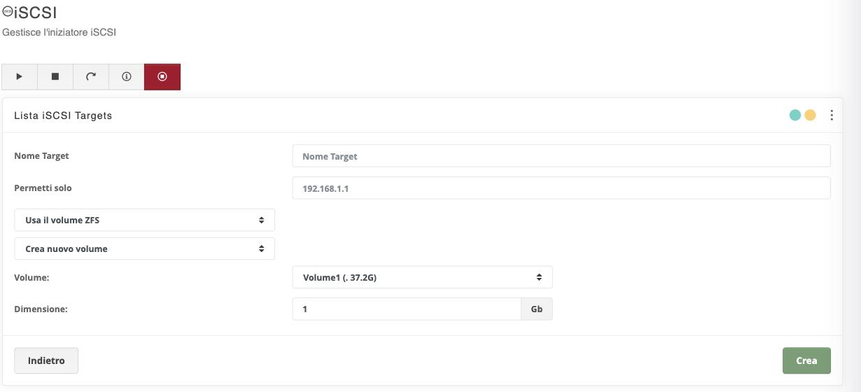 Creazione di un target iSCSI