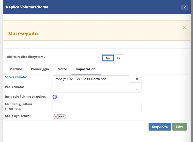 Impostazioni di replica di un filesystem