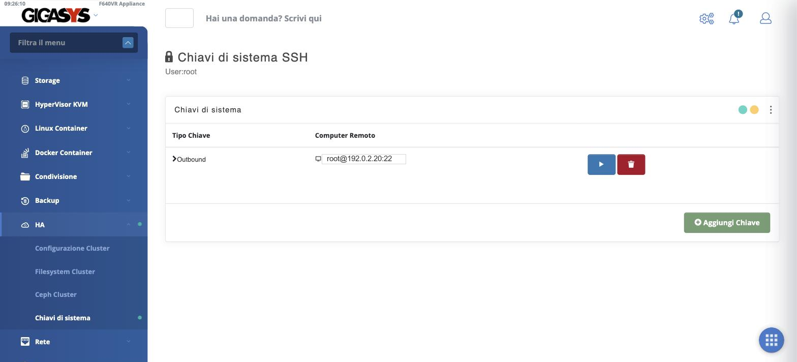 Elenco delle chiavi di sistema SSH