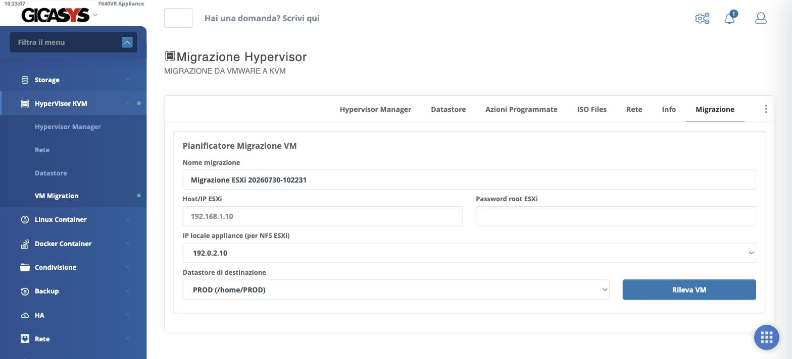 Il pianificatore di migrazione da VMware ESXi