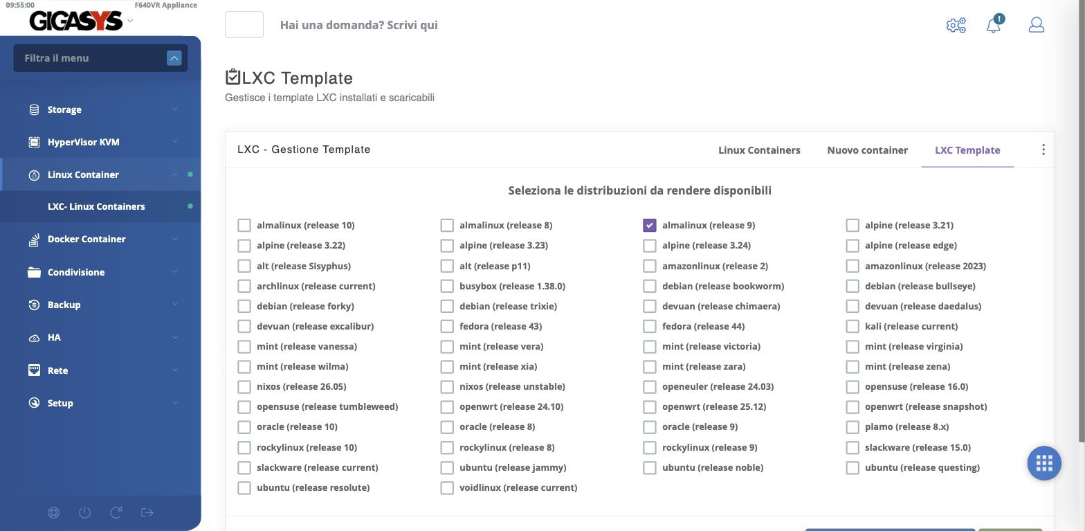 Gestione dei template LXC